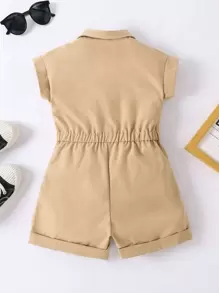 SHEIN Young Girl Khaki Colored Elegant Minimalist Jumpsuit With Flap Collar And Batwing Sleeves, Summer,Holiday,Summer,Travel