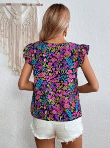 SHEIN Clasi Blusa con estampado floral ribete con fruncido