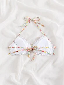 Swim Mod Summer Beach Ditsy Floral Print Halter Bikini Top - Multicolor - View 6