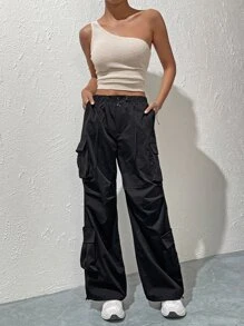 Coolane 側翻蓋口袋工裝褲 - 黑色 - 查看 7