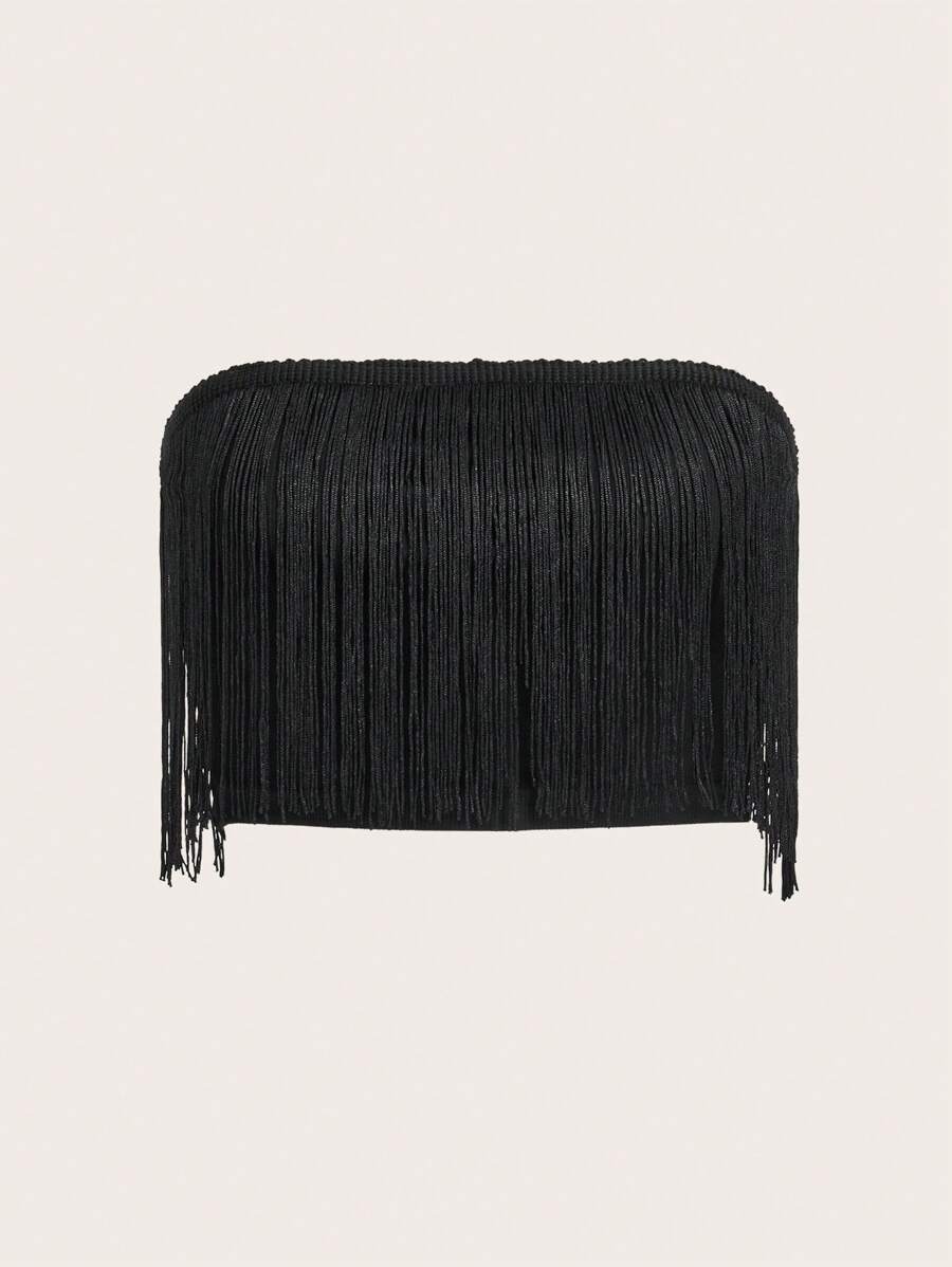 SHEIN ICON Áo nữ mép màu trơn Giải trí - màu đen - Xem 1