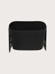 SHEIN ICON Áo nữ mép màu trơn Giải trí - màu đen - Xem 2