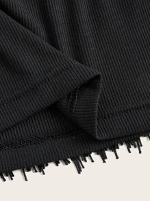 SHEIN ICON Áo nữ mép màu trơn Giải trí - màu đen - Xem 4