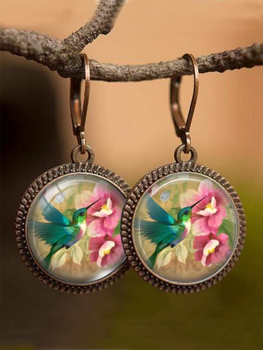1 Đôi Vintage Chim Ruồi & Họa Tiết Hoa Bông Tai Giọt Dành Cho Nữ Trang Trí Hàng Ngày - Nhiều màu - Xem 1
