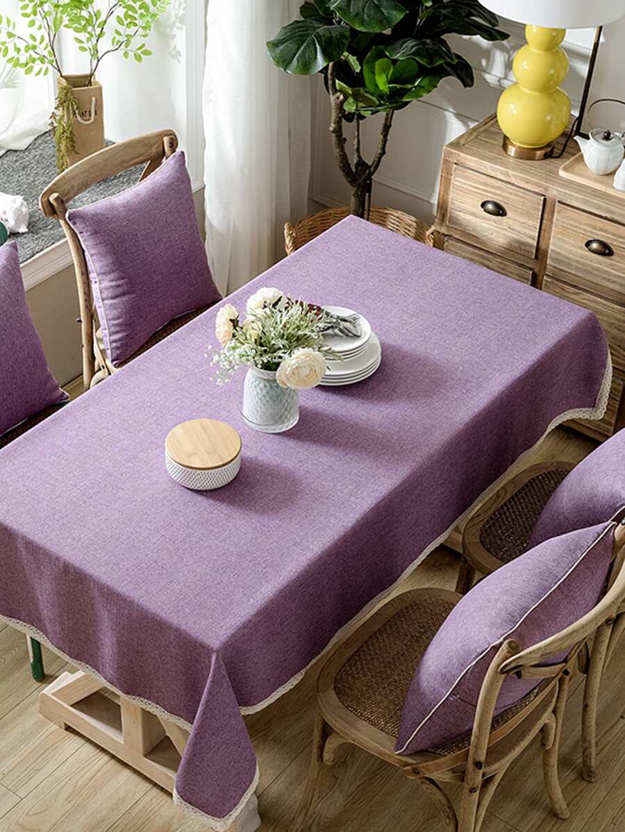 1 Khăn Trải Bàn Đồng Màu, Khăn Trải Bàn Polyester Tối Giản Cho Gia Đình - Màu tím - Xem 1
