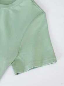 SHEIN Bộ thời trang bé trai Dây kéo Đắp vá Lá thư Giải trí - Màu xanh Bạc hà - Xem 3