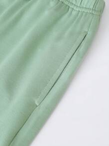 SHEIN Bộ thời trang bé trai Dây kéo Đắp vá Lá thư Giải trí - Màu xanh Bạc hà - Xem 5