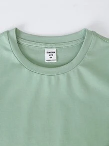 SHEIN Bộ thời trang bé trai Dây kéo Đắp vá Lá thư Giải trí - Màu xanh Bạc hà - Xem 7