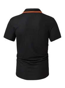 Manfinity Men Contrast Trim Polo Shirt - Black - View 2
