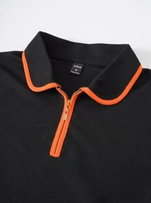 Manfinity Men Contrast Trim Polo Shirt - Black - View 6