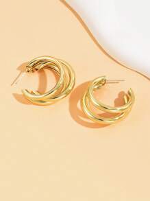 Layered Hoop Earrings - Gold - View 3