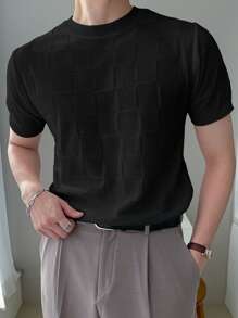 DAZY Men Solid Round Neck Knit Top - Black - View 1