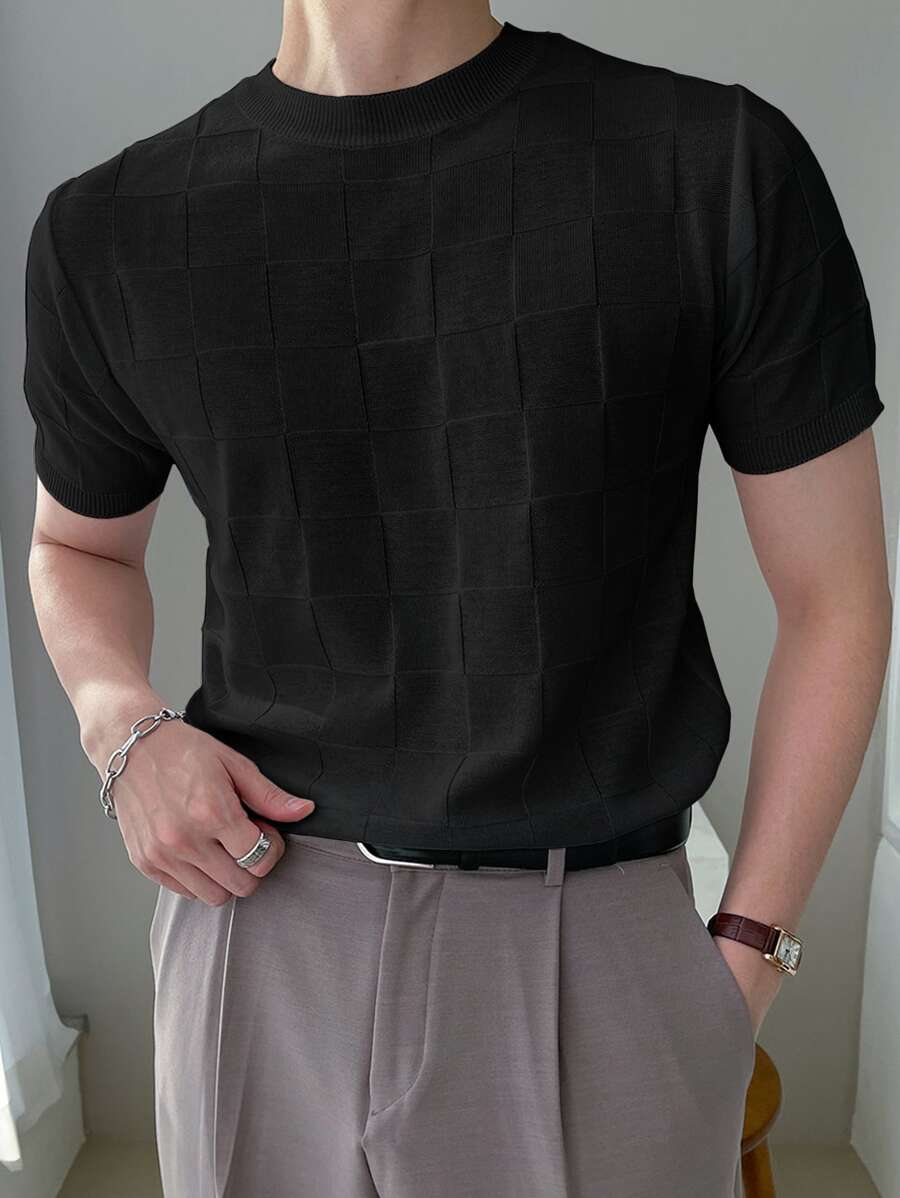 DAZY Men Solid Round Neck Knit Top - Black - View 1