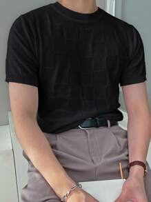 DAZY Men Solid Round Neck Knit Top - Black - View 4