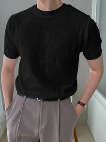 DAZY Men Solid Round Neck Knit Top - Black - View 5