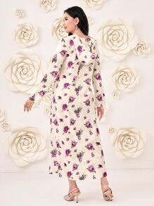 Al Najma 印花連帽連衣裙 - 杏色 - 查看 2