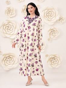 Al Najma 印花連帽連衣裙 - 杏色 - 查看 3