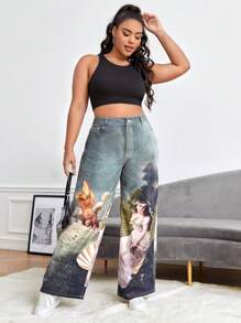 SHEIN EZwear Quần Denim kích thước lớn Nút Túi Dây kéo Con số - Nhiều màu - Xem 4