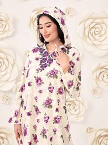 Al Najma 印花連帽連衣裙 - 杏色 - 查看 5