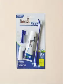4pcs Pet Toothbrush & Toothpaste Set - Blue and White - View 1