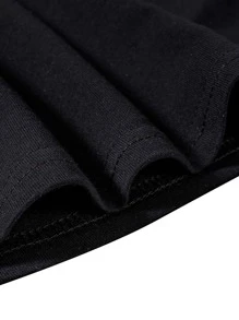 SHEIN EZwear 字母和織帶圖案T恤 - 黑色 - 查看 3