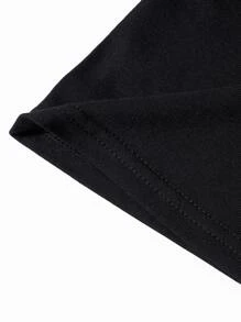 SHEIN EZwear 字母和織帶圖案T恤 - 黑色 - 查看 4