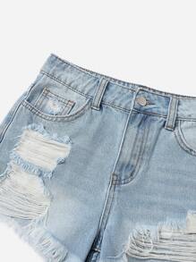SHEIN EZwear Plus Short En Jean Déchiré Effiloché - Jean clair - Voir 3