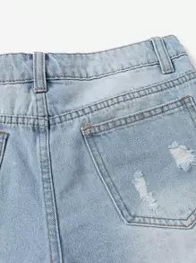 SHEIN EZwear Plus Short En Jean Déchiré Effiloché - Jean clair - Voir 4
