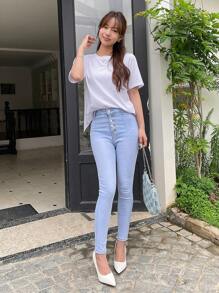 DAZY Áo thun nữ Tương phản ren Trọn gói màu trơn Giải trí - trắng - Xem 9