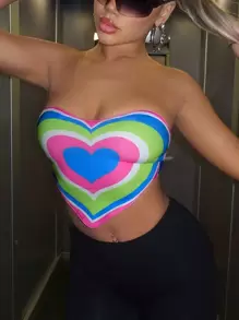 SHEIN ICON Rave Heart Print Bandana Hem Crop Top - Nhiều màu - Xem 1