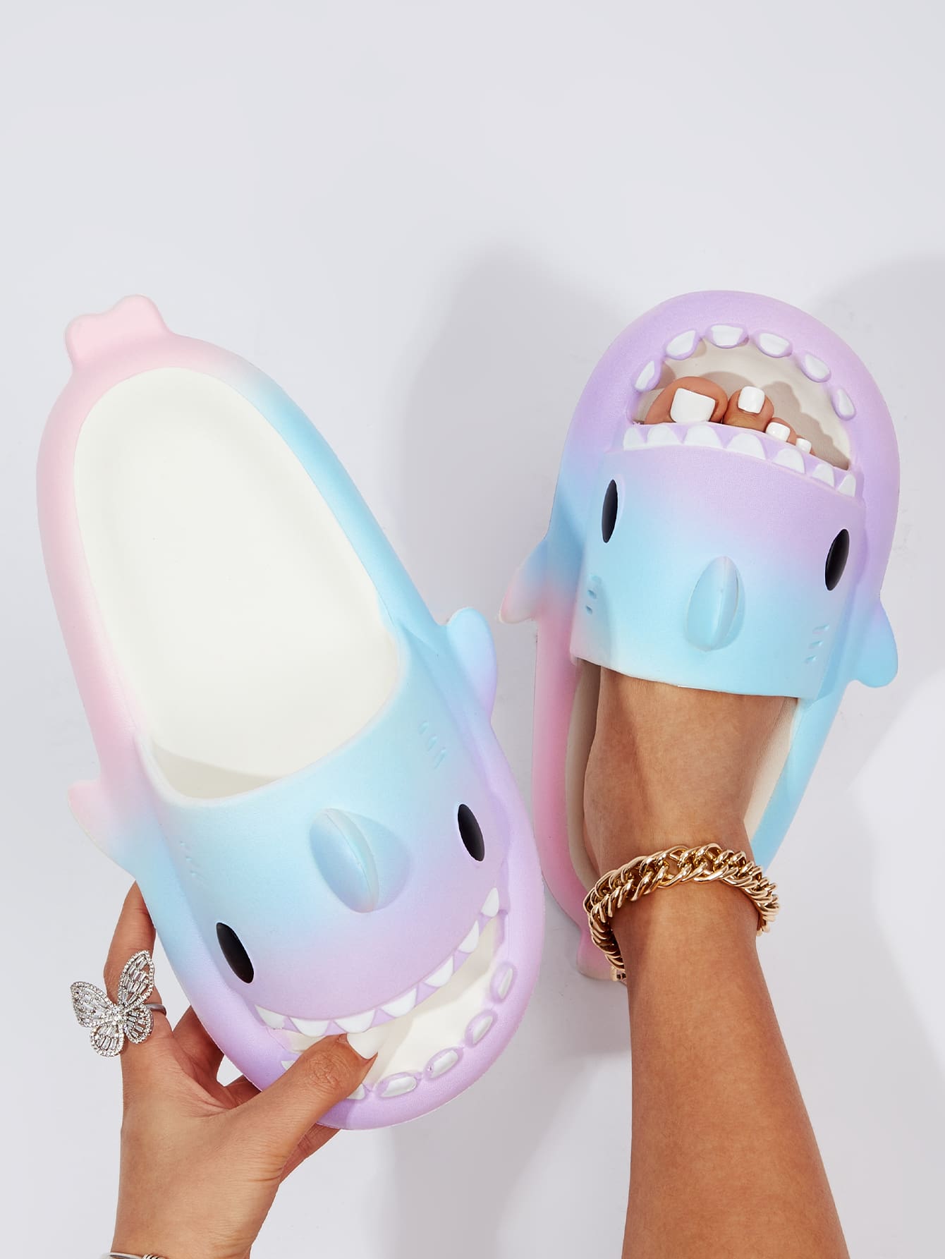 Mujer Chanclas con diseño de tiburón con banda única preppy EVA - Multicolor - Ver 1
