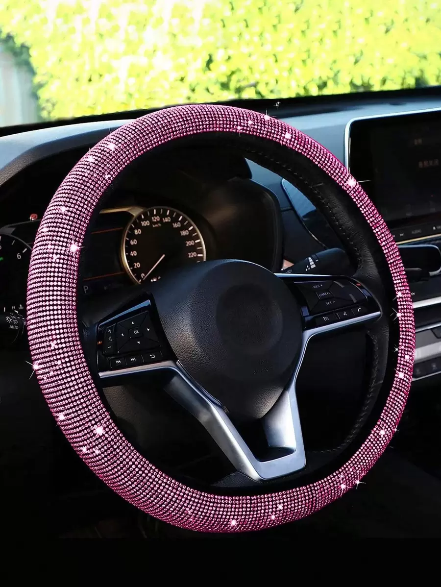 1入組水鑽裝飾汽車方向盤套 - 紫色 - 查看 1