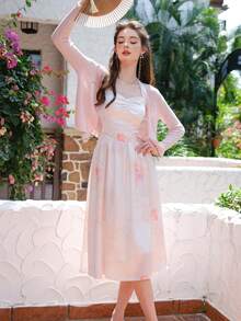 Đầm Nếp gấp Phần Ngực Hoa Giải trí - trắng - Xem 4