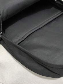 Star Patch Decor Classic Backpack With Zipper Eyelet Detail Fashionable - Black - View 7