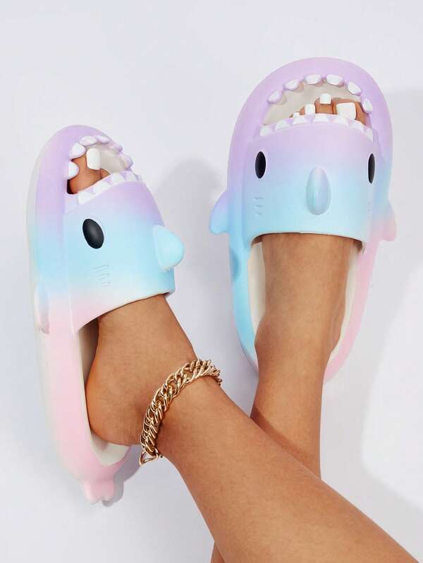 Women Shark Design Single Band Slides, Preppy EVA Slides SHEIN EUR