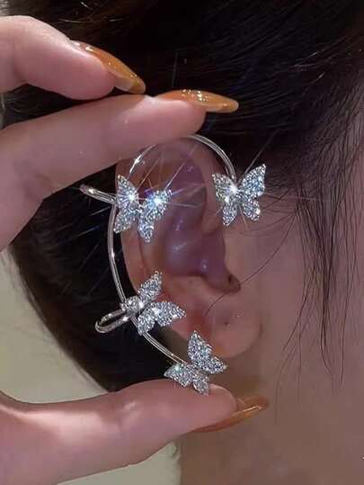 1pc Glamorous Zinc Alloy Cubic Zirconia Butterfly Decor Ear Wrap For Women For Daily Decoration