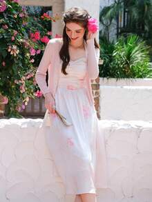 Đầm Nếp gấp Phần Ngực Hoa Giải trí - trắng - Xem 6