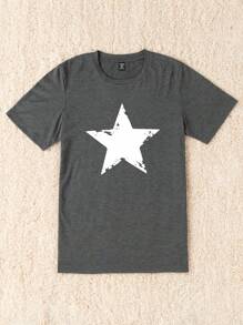 Flirla Camiseta de verano con estampado de estrella para talla grande - Gris Oscuro - Ver 3