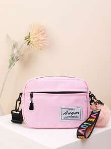 女孩絨球裝飾字母圖案貝殼包