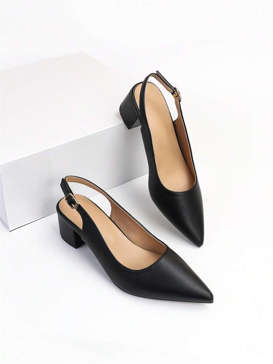 Elegant Slingback Pumps For Women, Minimalist Chunky Heeled Pumps