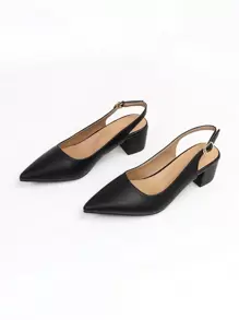 Elegant Slingback Pumps For Women, Minimalist Chunky Heeled Pumps