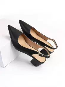 Elegant Slingback Pumps For Women, Minimalist Chunky Heeled Pumps