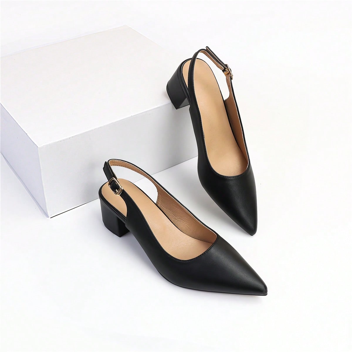 Elegantes tacones de salón con tira trasera para mujeres, tacones gruesos minimalistas, elegantes