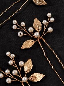 3pcs Pearl & Leaf Decor Elegant Hair Pin Boho Tiaras