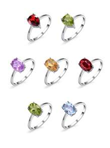 JewelryPalace 1入組簡單華麗925純銀經典設計精緻多面橢圓形切割天然紅色石榴石可堆疊銀戒指女式女孩舞會宴會約會禮物精美珠寶 - 紅色 - 查看 2