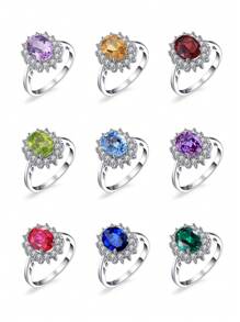 JewelryPalace 1入組優雅和奢華925純銀經典設計精美多面橢圓形切實驗室製造寶石藍寶石銀戒指適合女士適用於舞會宴會日常裝飾精細首飾類 - 紫色 - 查看 2