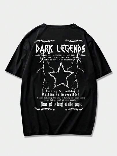 تي شيرت قطني للرجال بشعار وطبعات، مدرسي