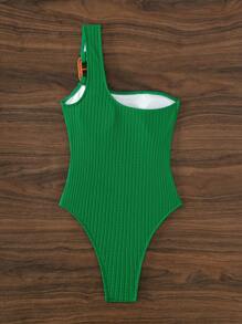 環鏈單肩連體泳衣 - 綠色 - 查看 4