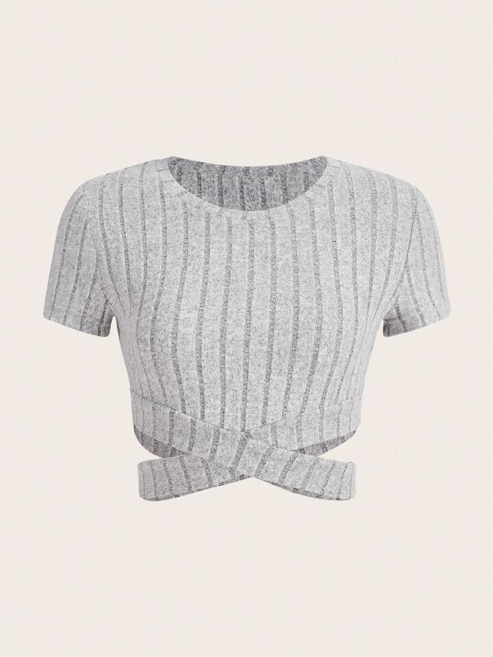 輝い SHEIN クロップ カットアウトウエスト クリスクロス EZwear トップス