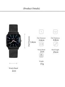 ROSIVGA 1 Miếng Đen PU Polyurethane Dây đeo Giải trí Hình vuông Quay số đồng hồ Quartz , Đối với Cuộc sống hàng ngày - màu đen - Xem 3